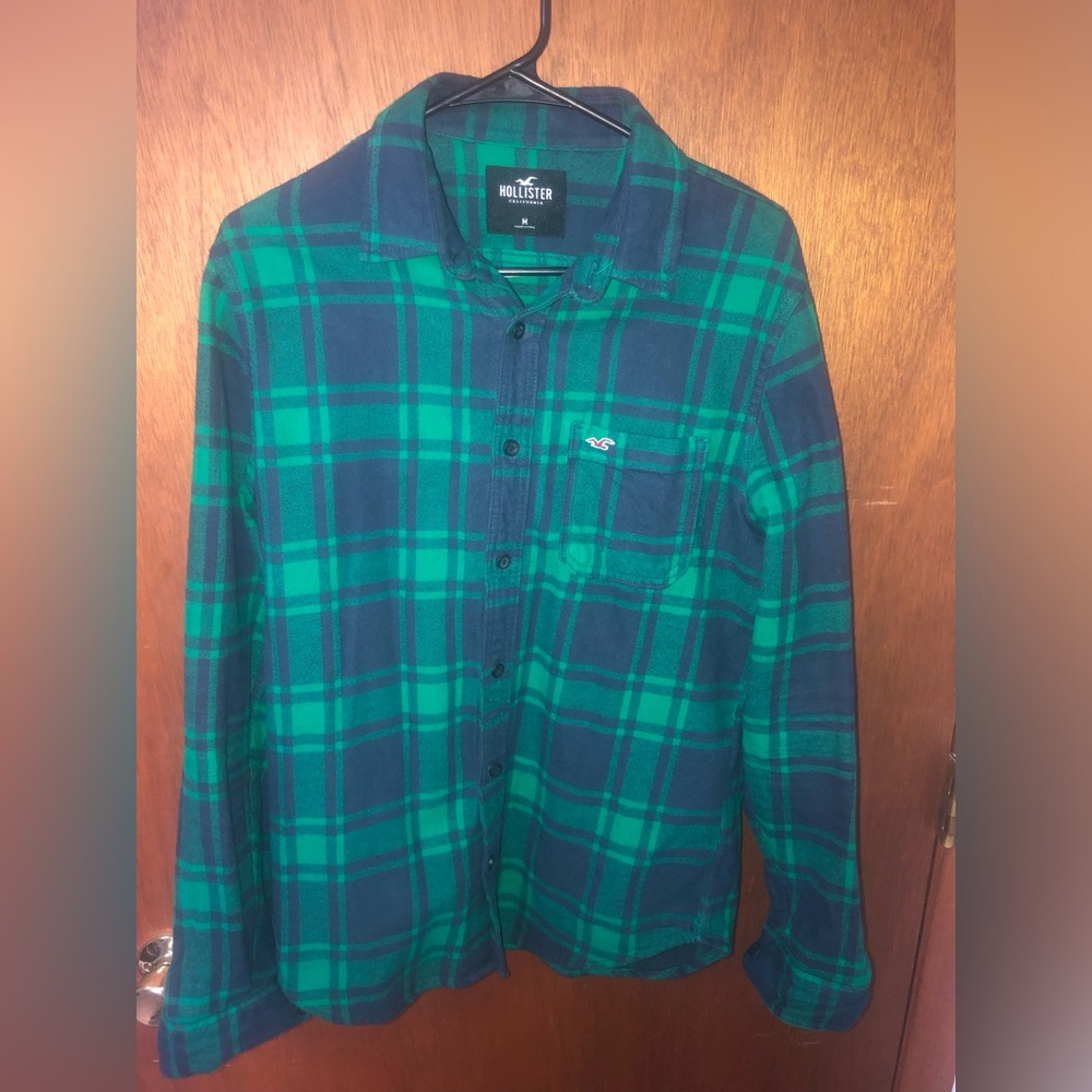 Hollister Men's Flannel in Green and Navy